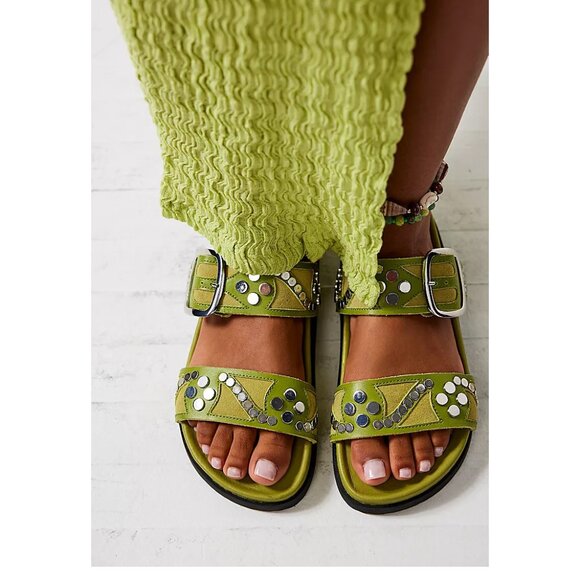 FREE PEOPLE Revelry Studded Sandals / Olive Moss - Picture 1 of 13